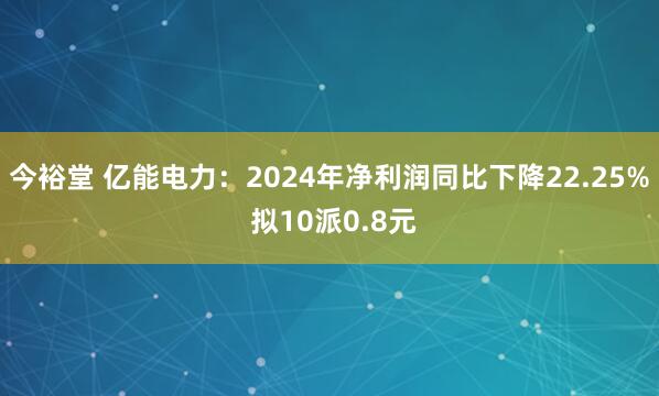 今裕堂 亿能电力：2024年净利润同比下降22.25% 拟10派0.8元